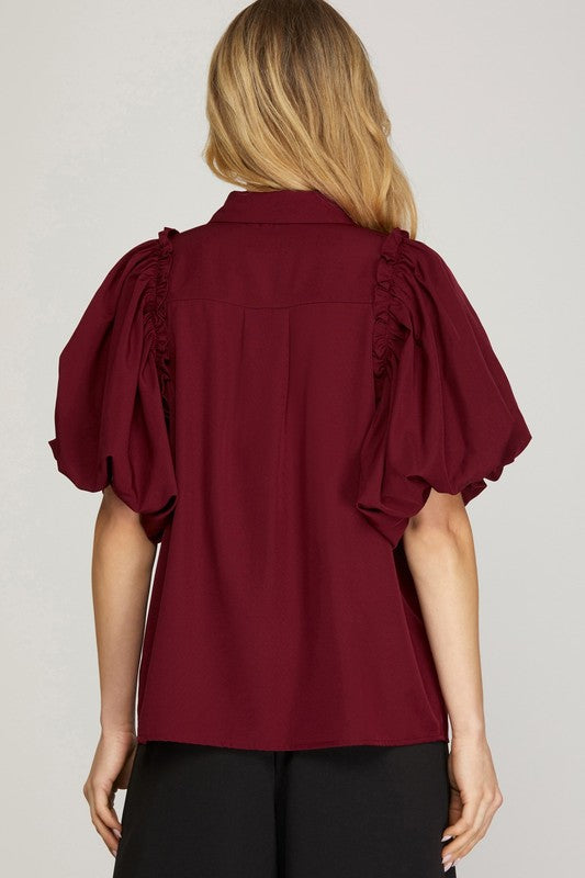 Maroon Bubble Sleeve Top