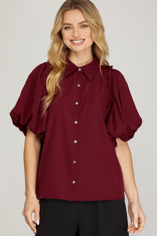 Maroon Bubble Sleeve Top