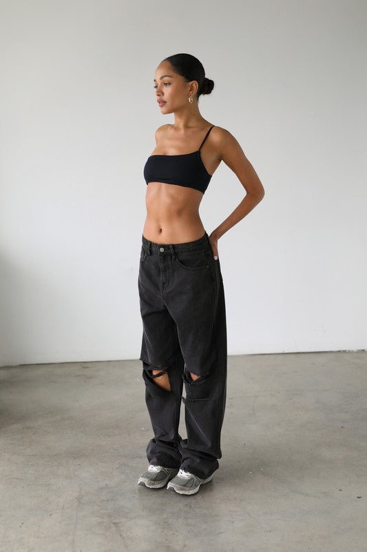Black Distressed Skater Jeans