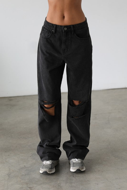 Black Distressed Skater Jeans