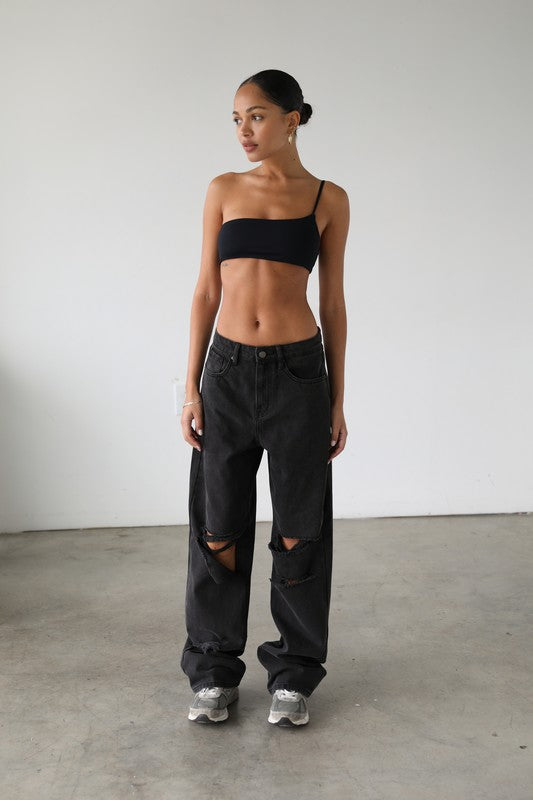 Black Distressed Skater Jeans