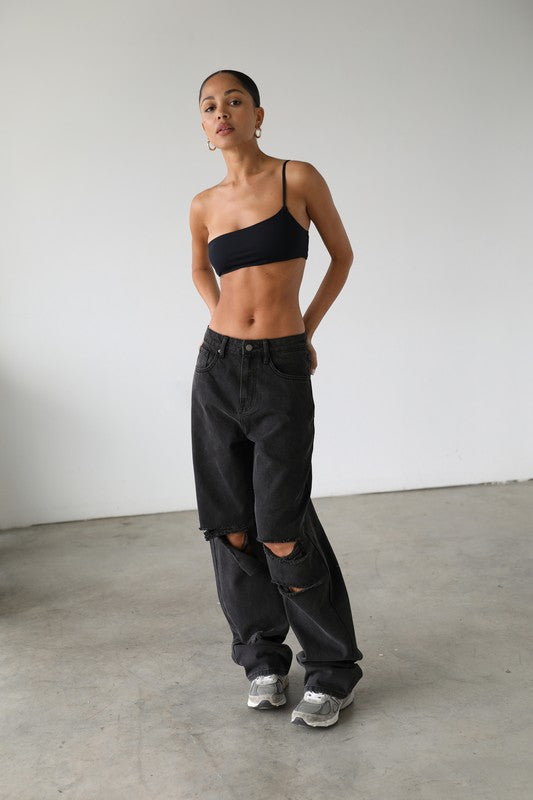 Black Distressed Skater Jeans