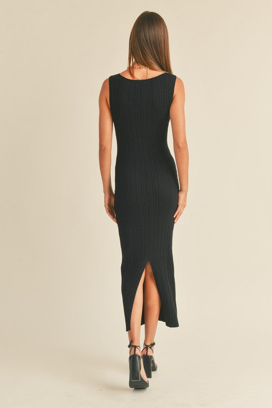 Ribbed Black Midi Dress