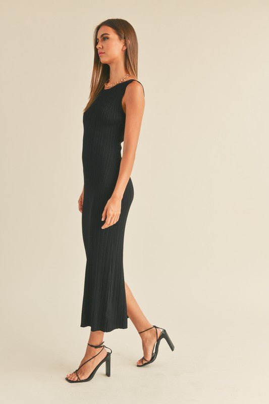 Ribbed Black Midi Dress