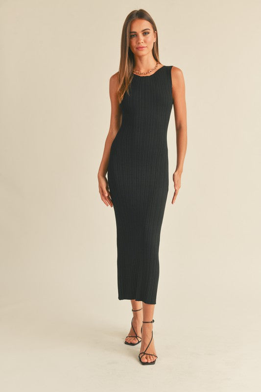 Ribbed Black Midi Dress