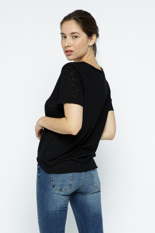 Slub Knit V-Neck Tee (black)