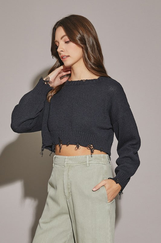 Distressed Black Sweater
