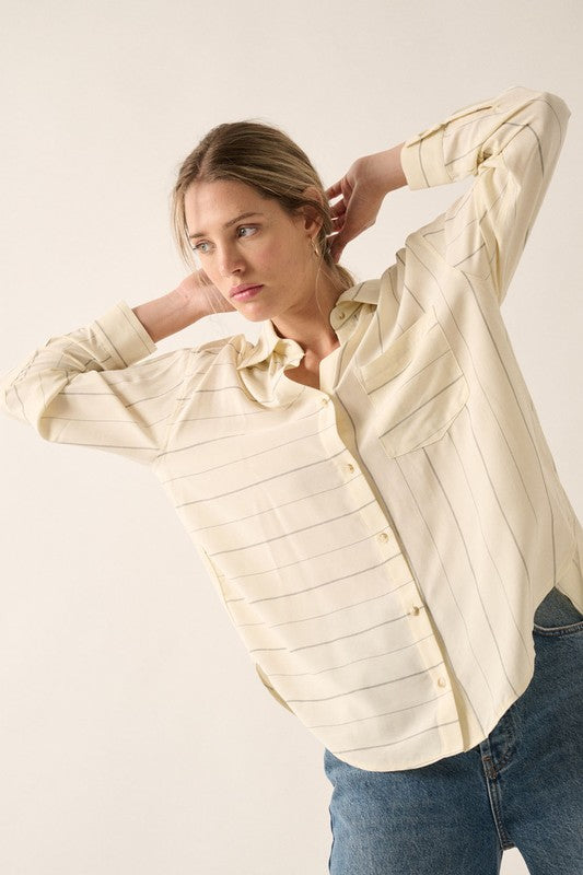 Cream Striped Yoke Shirt