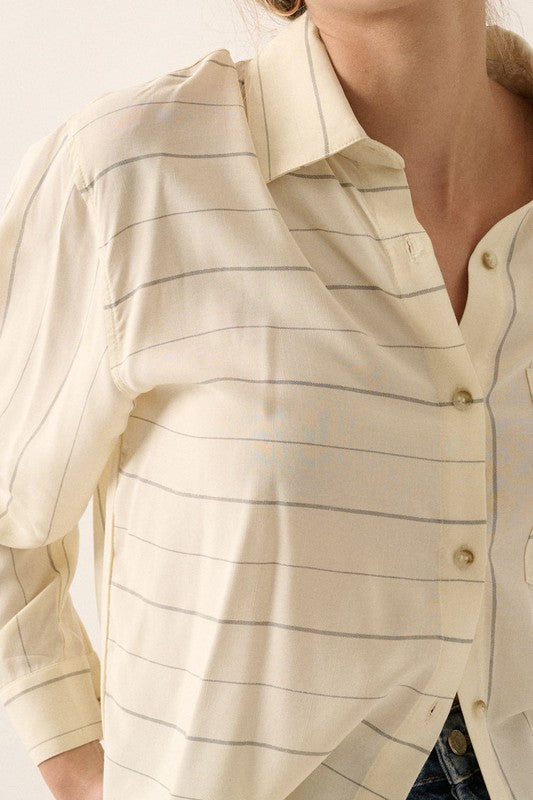 Cream Striped Yoke Shirt
