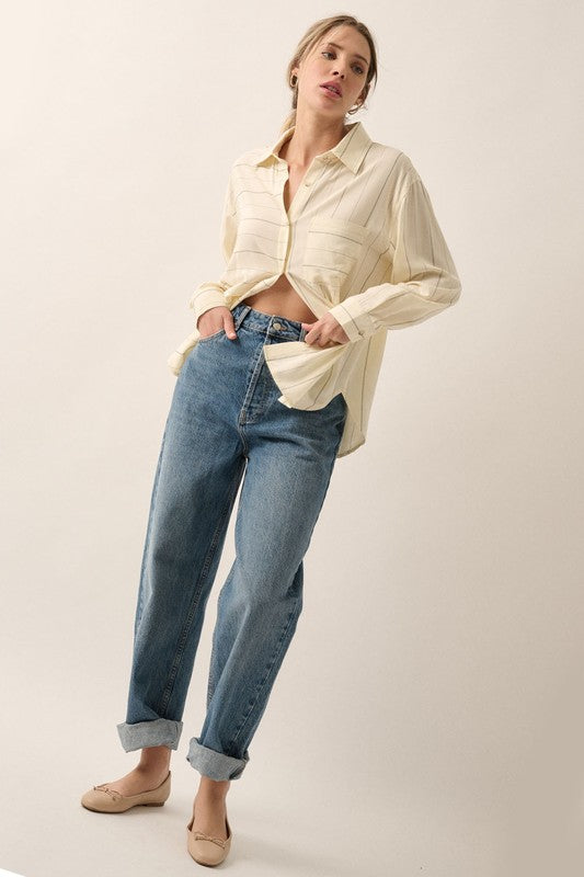 Cream Striped Yoke Shirt