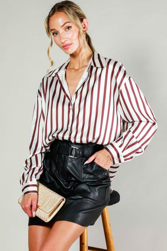 Chocolate Striped Satin Shirt
