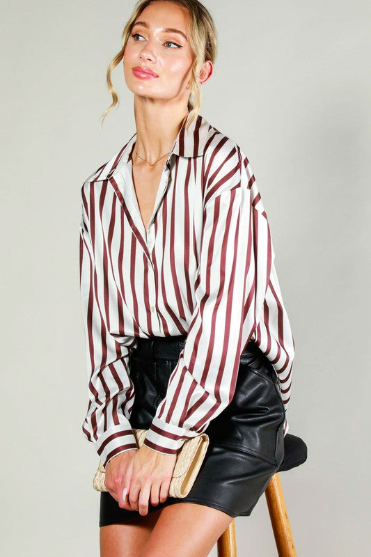 Chocolate Striped Satin Shirt