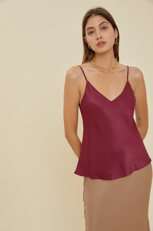 The Meredith Satin Cami Top (maroon)