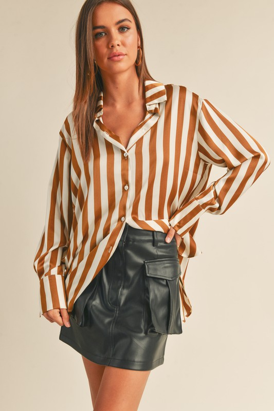 Toffee Striped Satin Top