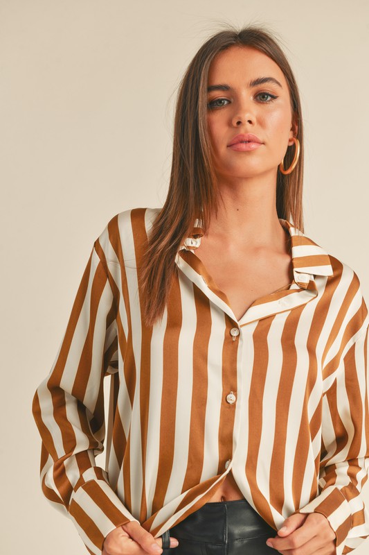 Toffee Striped Satin Top