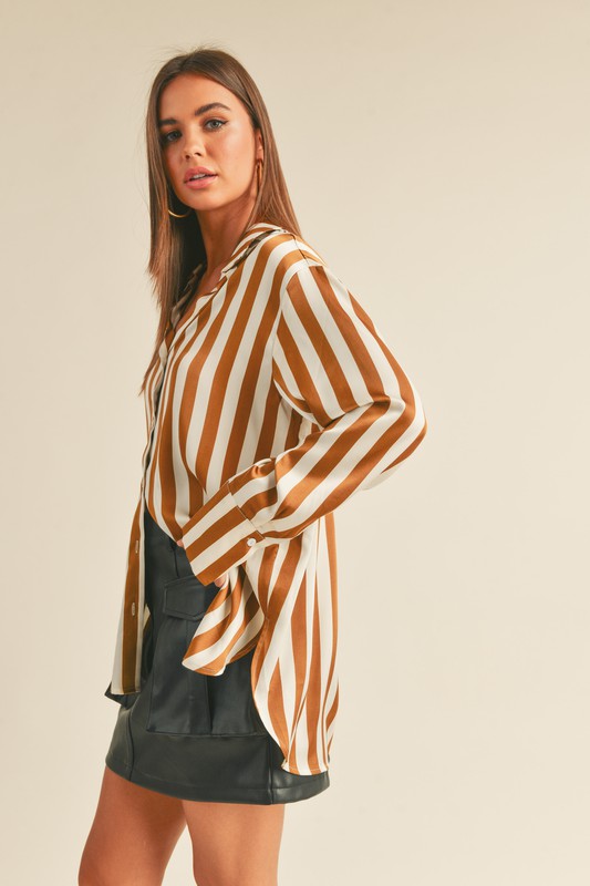 Toffee Striped Satin Top
