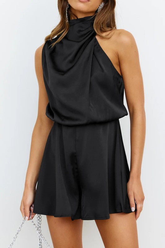 Satin Sleeveless Mock Neck Jumper (black)