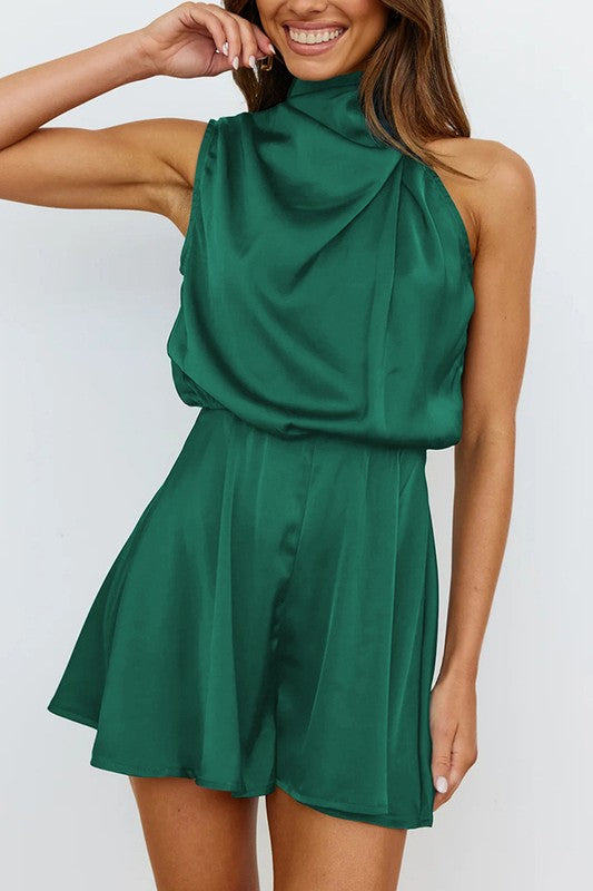 Satin Sleeveless Mock Neck Jumper (green)