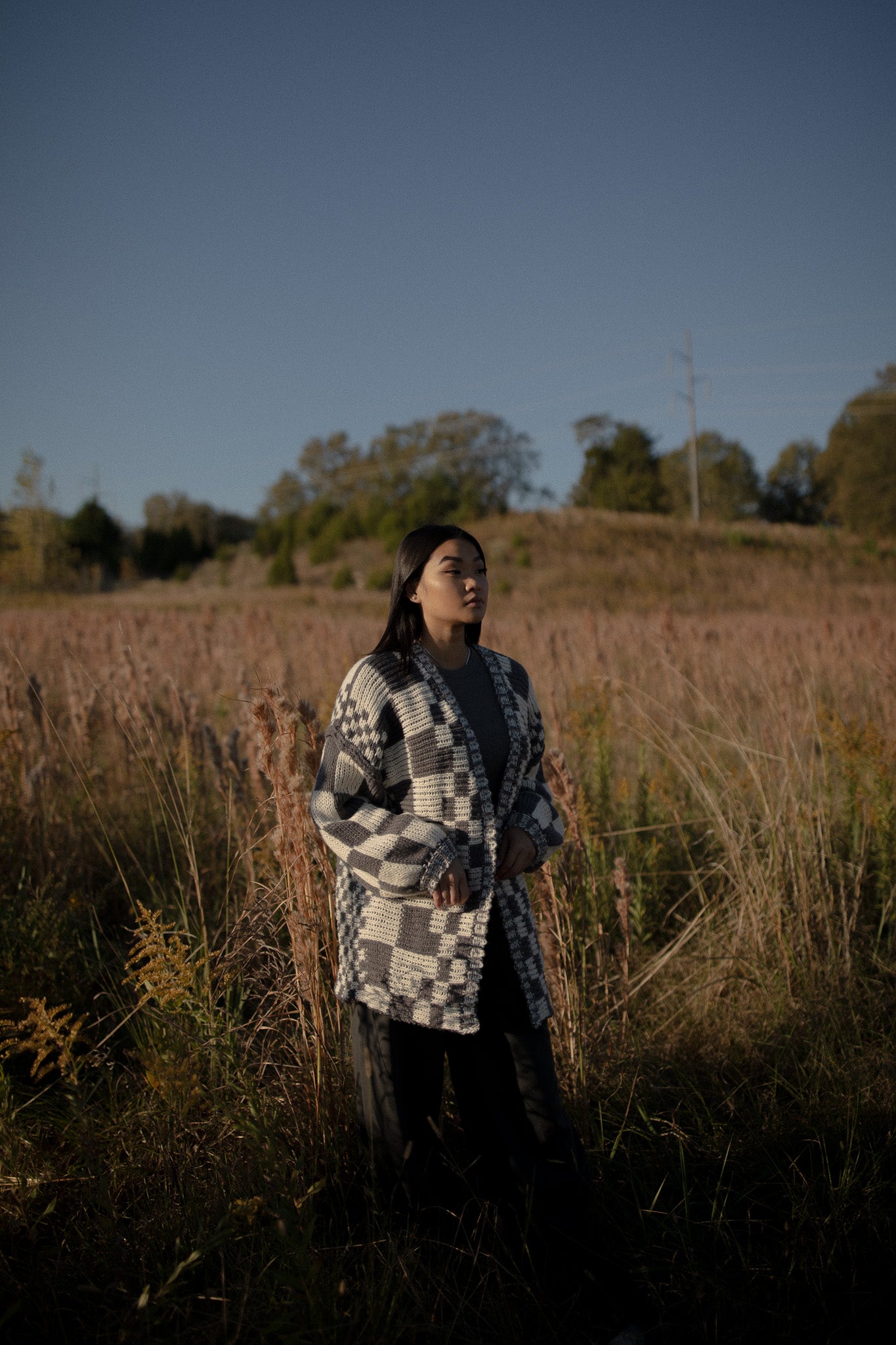 Oversized Checkered Cardigan (charcoal)