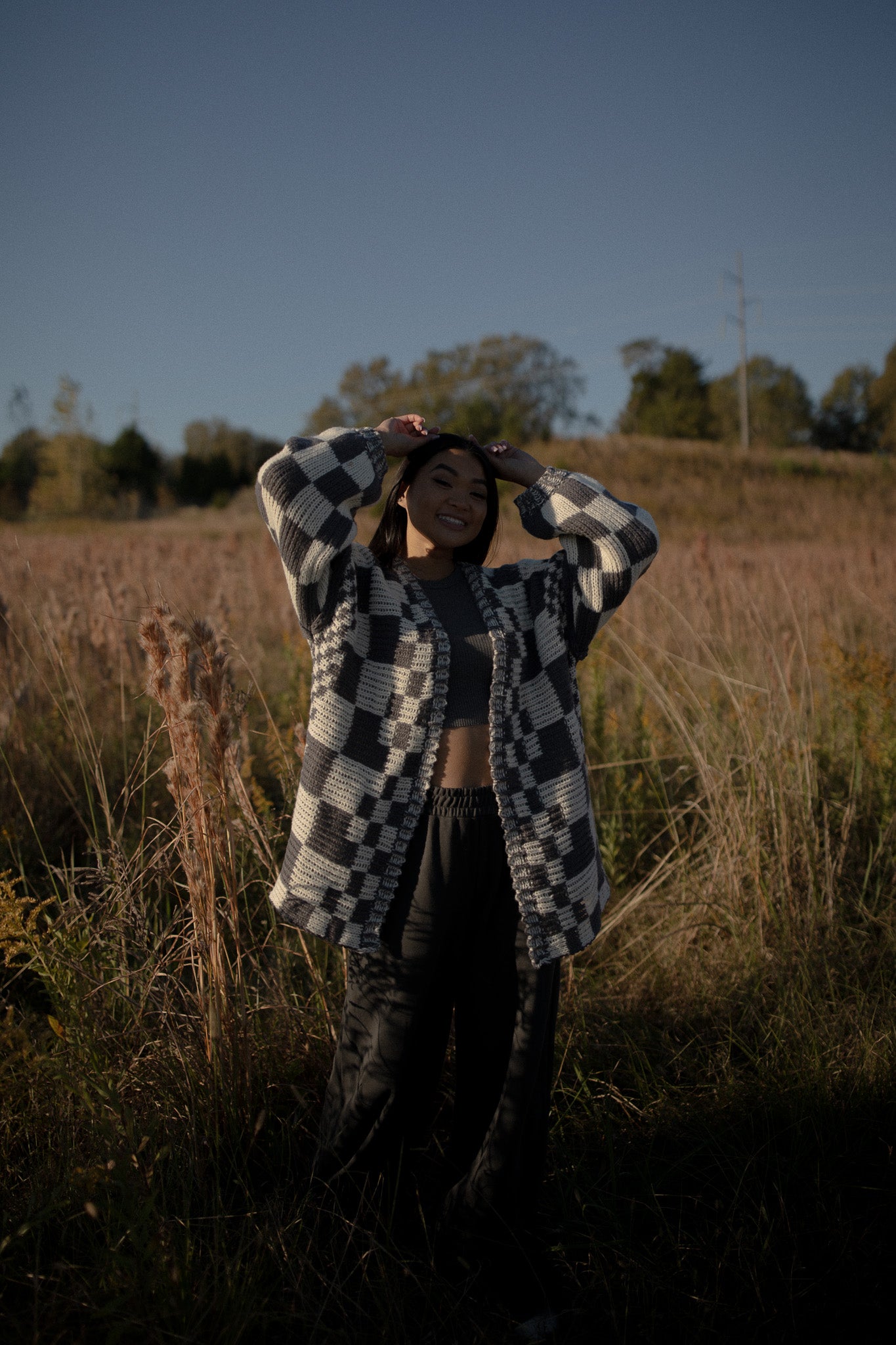Oversized Checkered Cardigan (charcoal)