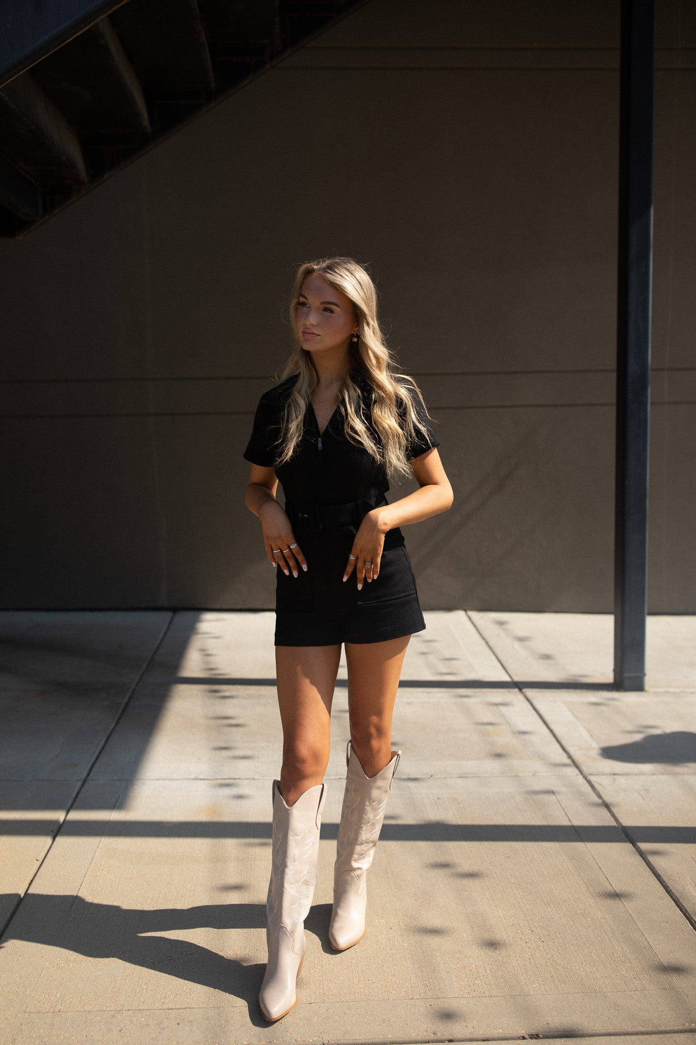 RESTOCKED Black Belted Zipper Romper