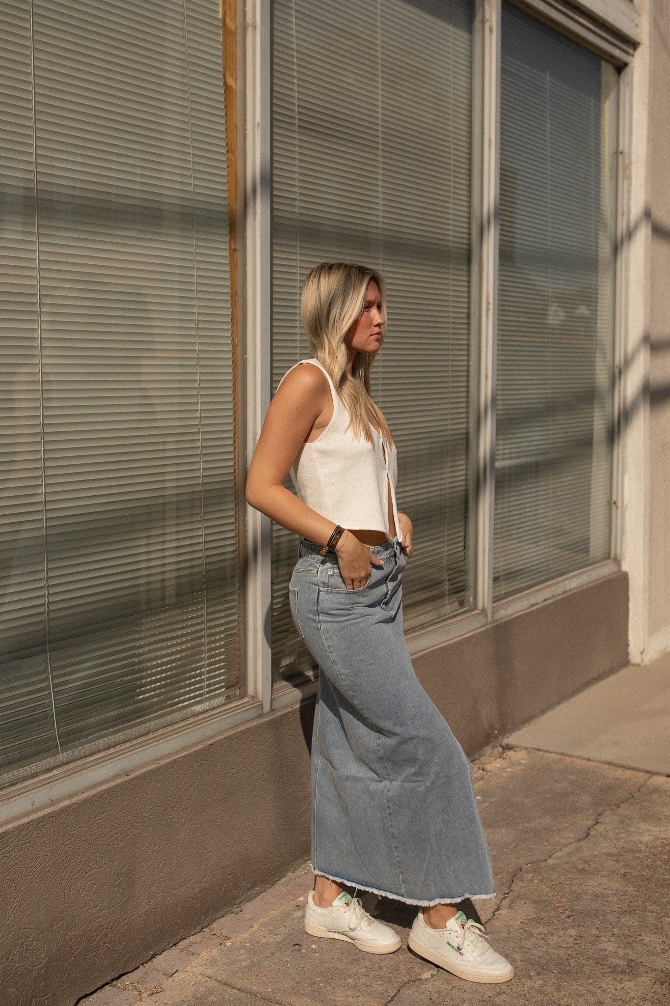 Mendoza Denim Maxi Skirt (medium blue)