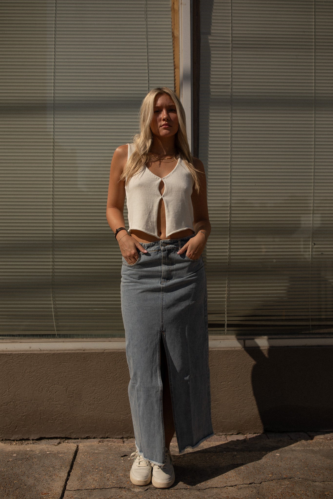 Mendoza Denim Maxi Skirt (medium blue)