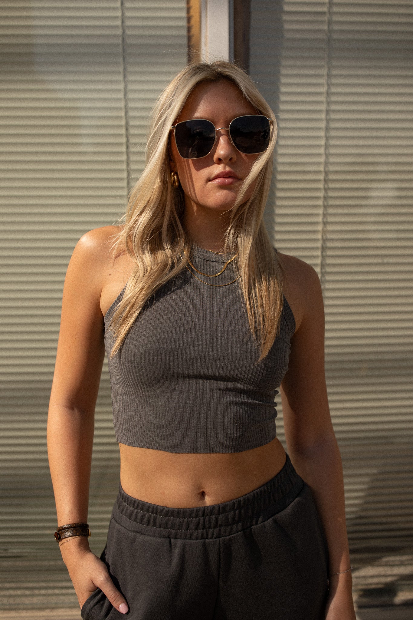 The Gina Ribbed Tank (charcoal)