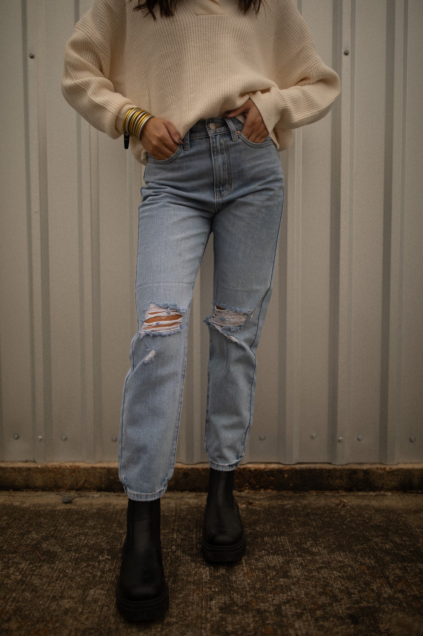 Light Denim Nonstretch Distressed Straight