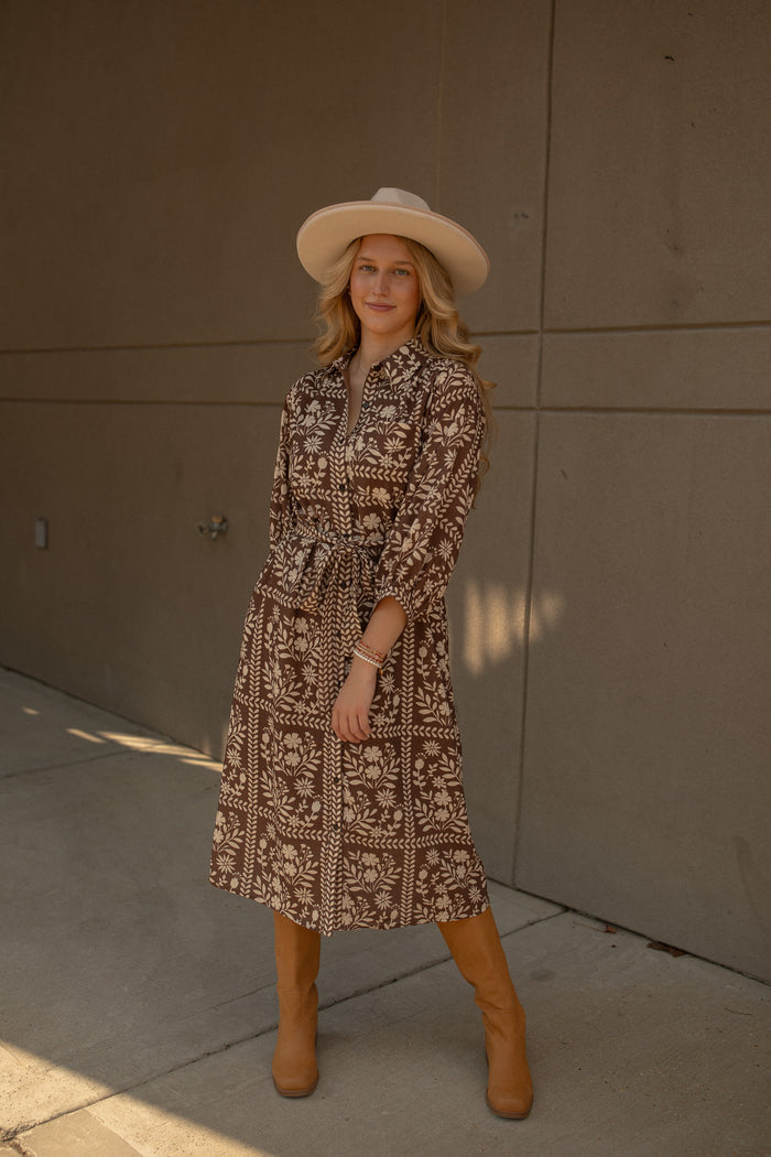 Adeleine Floral Shirt Dress (brown)
