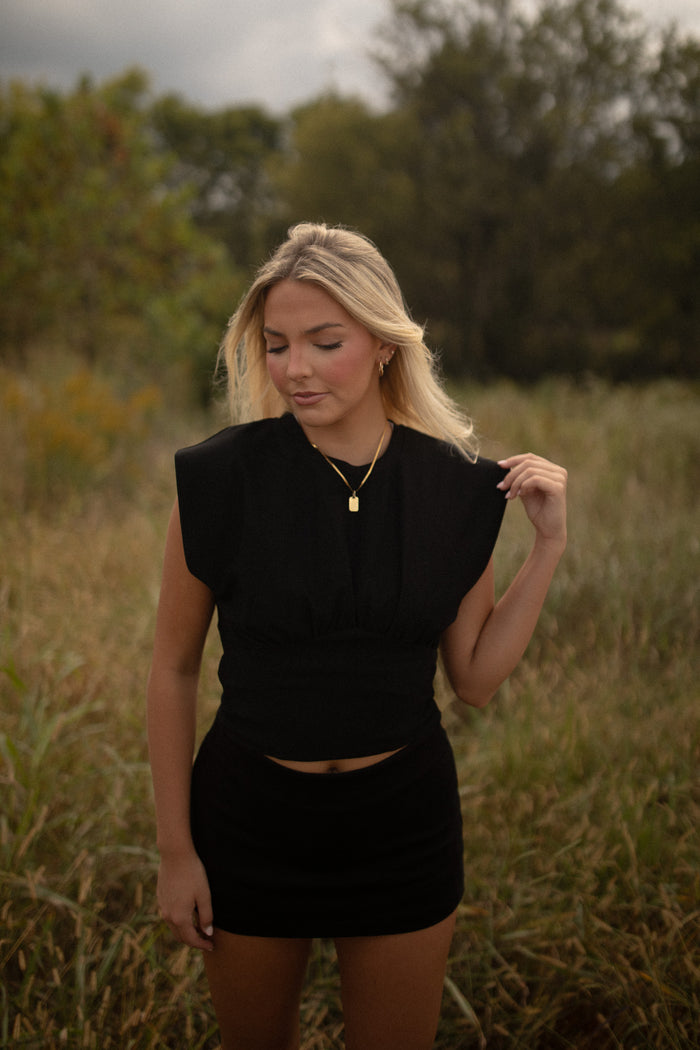 Mary Gathered Knit Top (black)