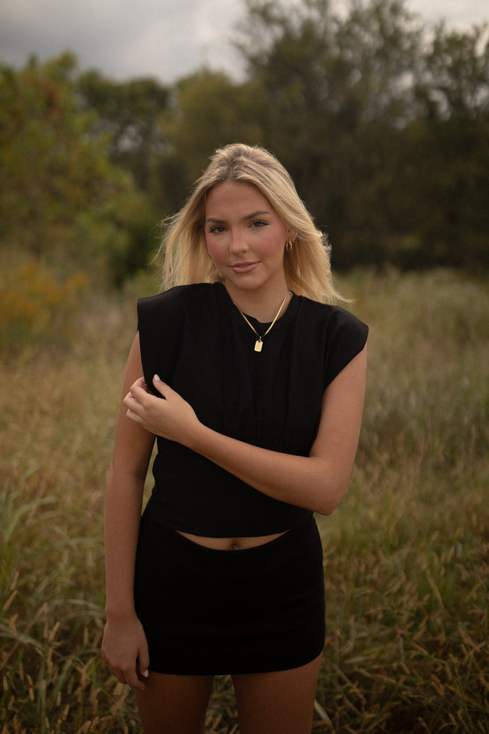 Mary Gathered Knit Top (black)