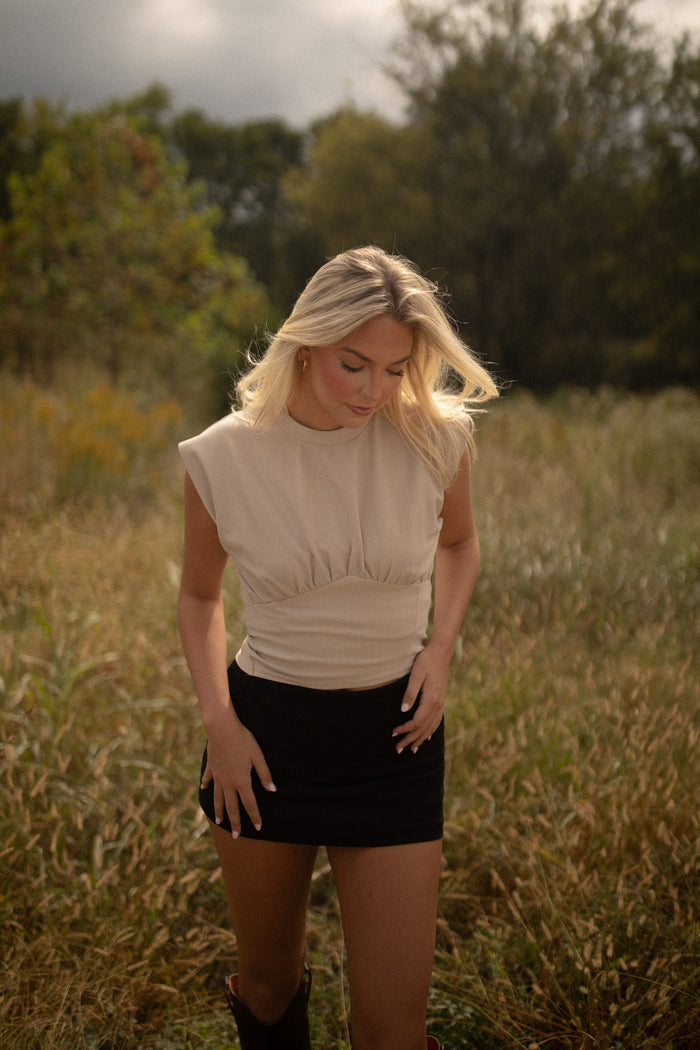 Mary Gathered Knit Top (beige)