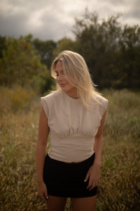 Mary Gathered Knit Top (beige)