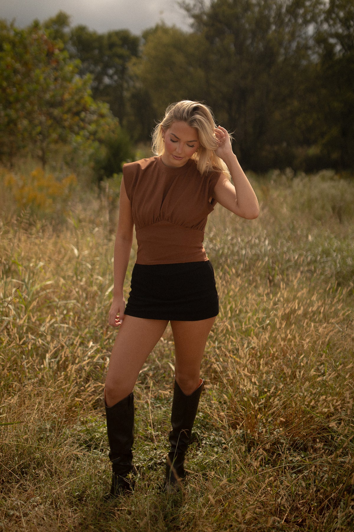 Mary Gathered Knit Top (camel)