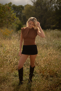 Mary Gathered Knit Top (camel)