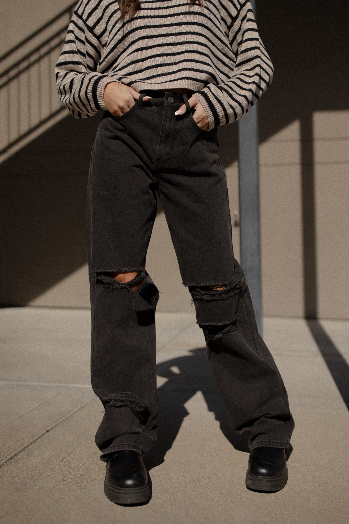 Black Distressed Skater Jeans