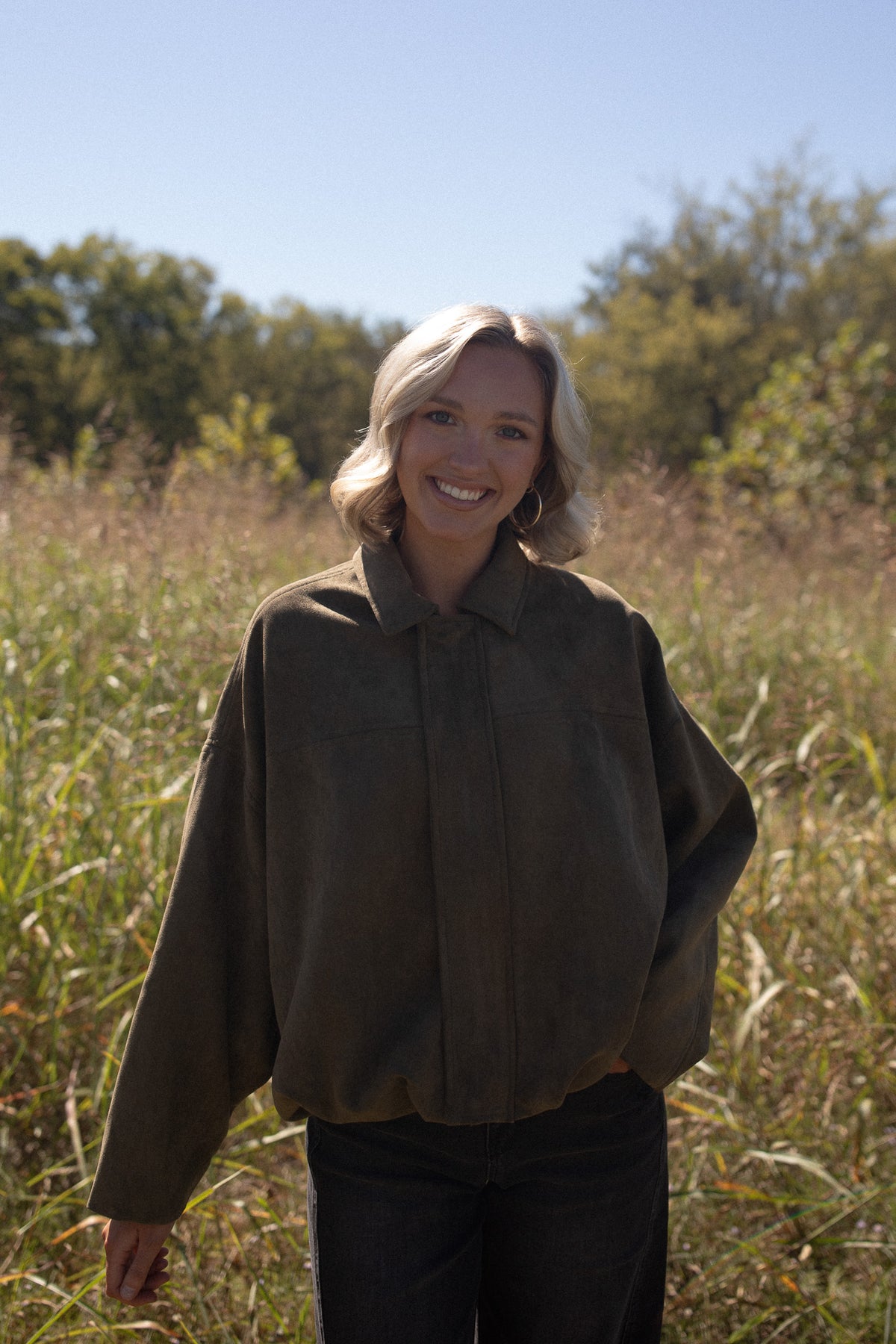 Olive Suede Bomber Jacket