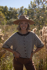 The Penny Cardigan (brown/ivory stripe)