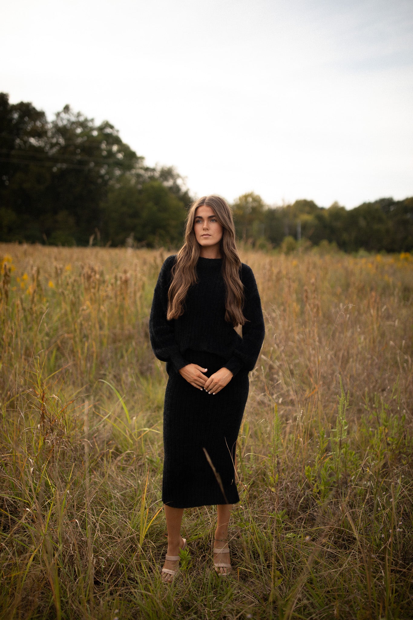 Black Fuzzy Sweater Set (Skirt)