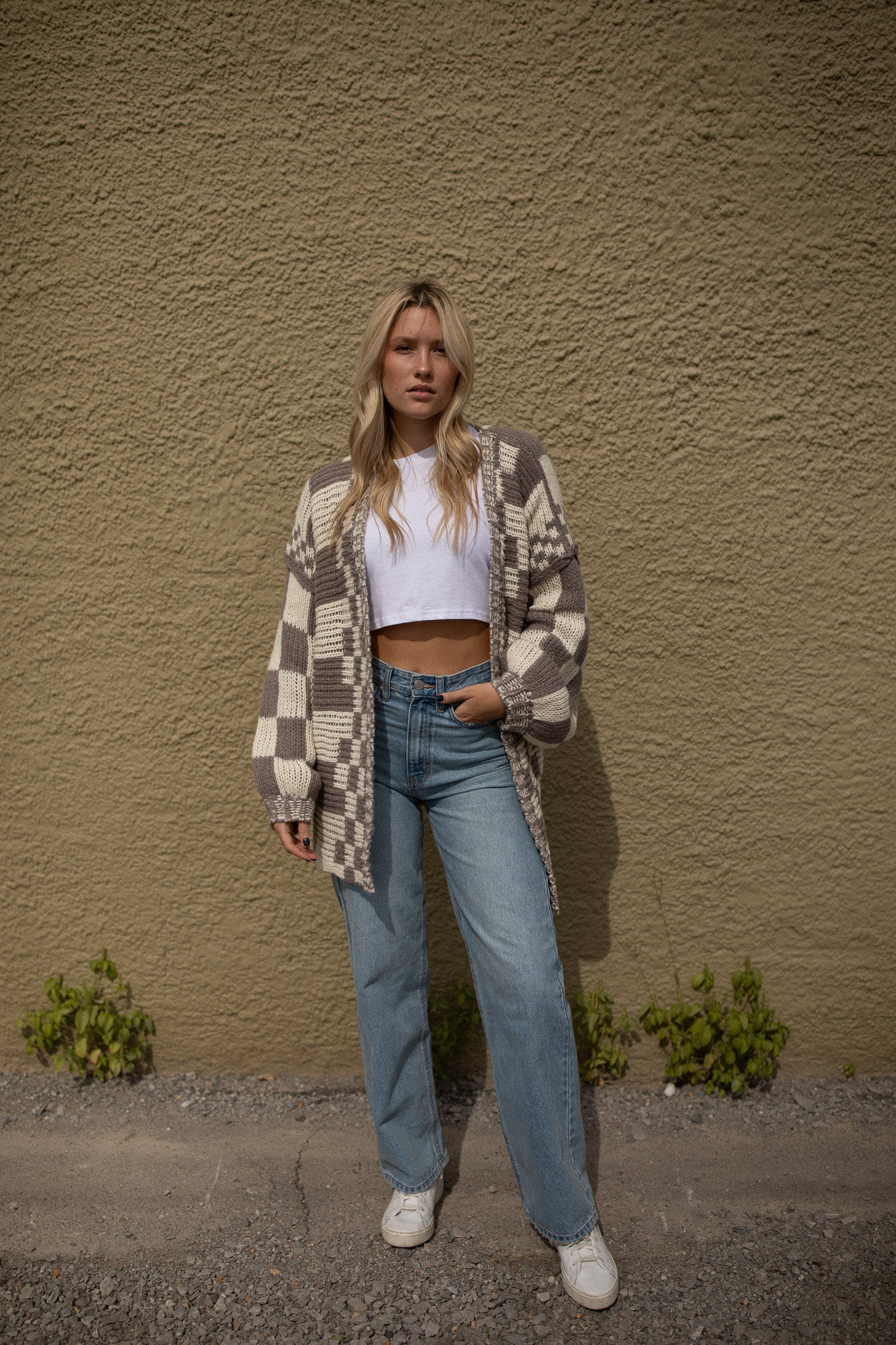 Oversized Checkered Cardigan (mocha)