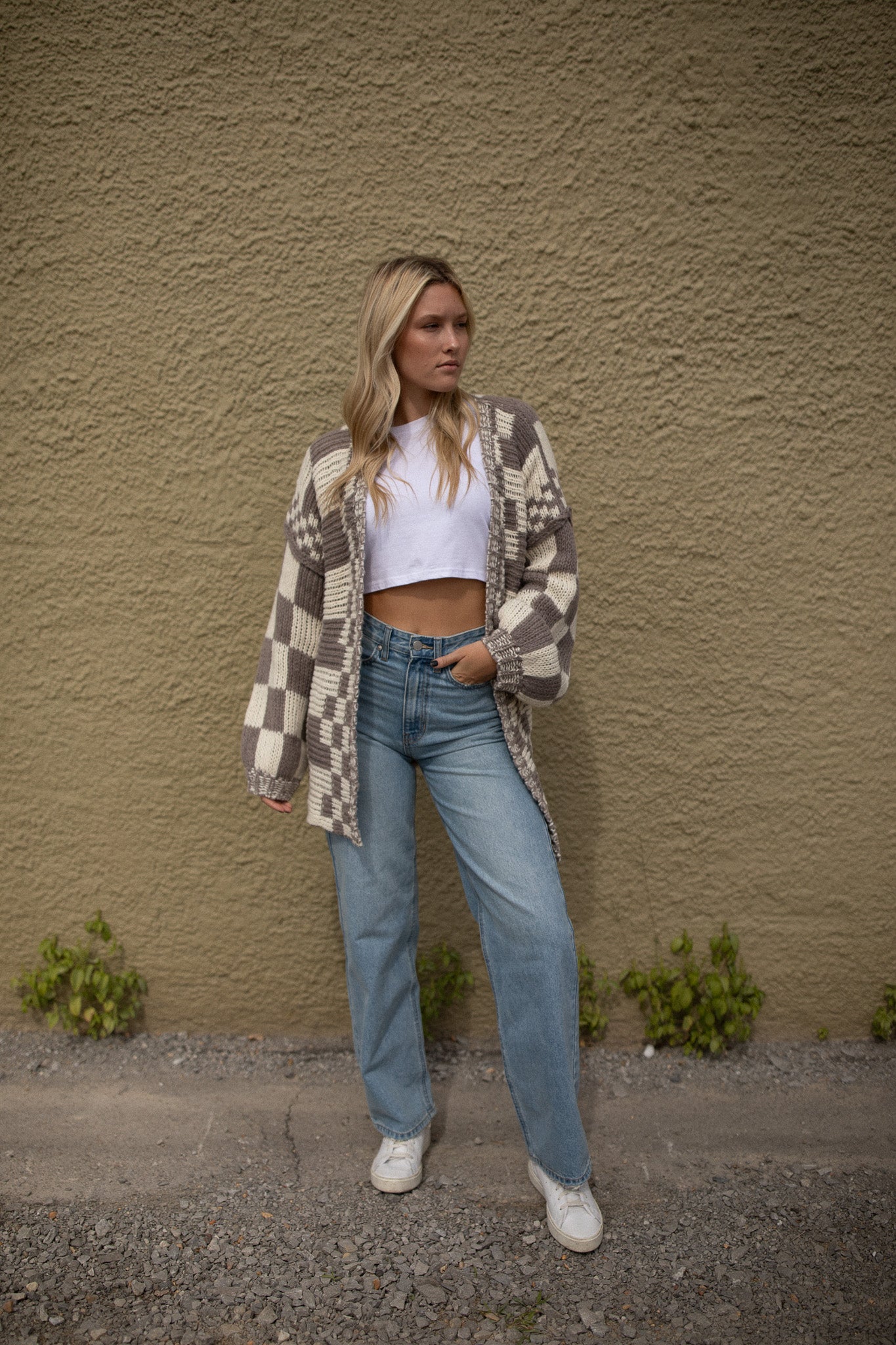 Oversized Checkered Cardigan (mocha)