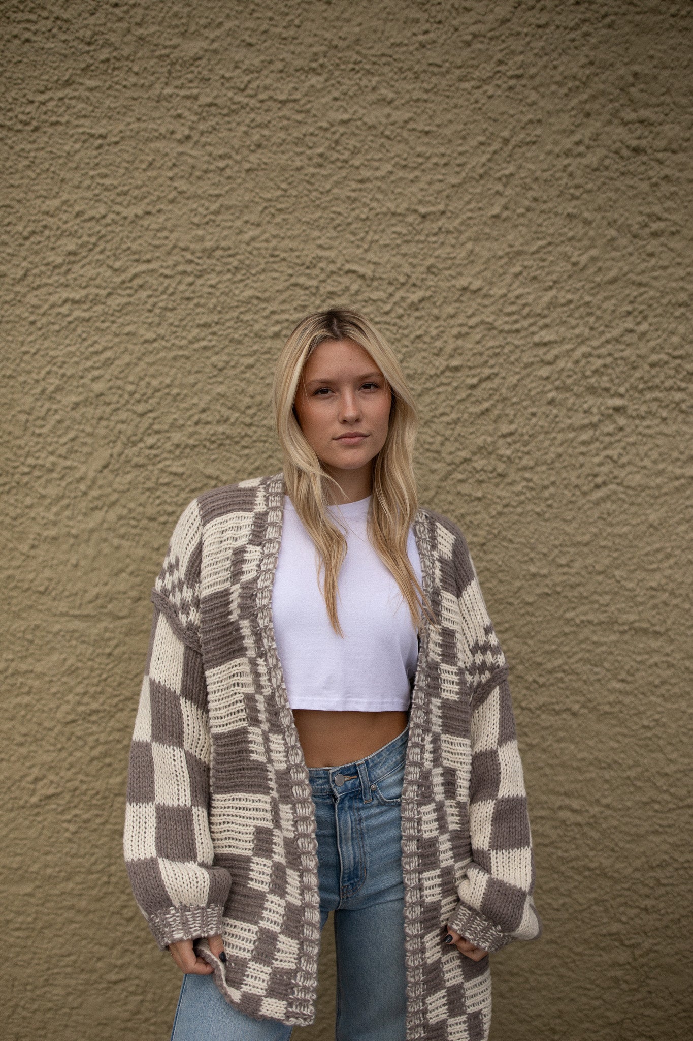 Oversized Checkered Cardigan (mocha)