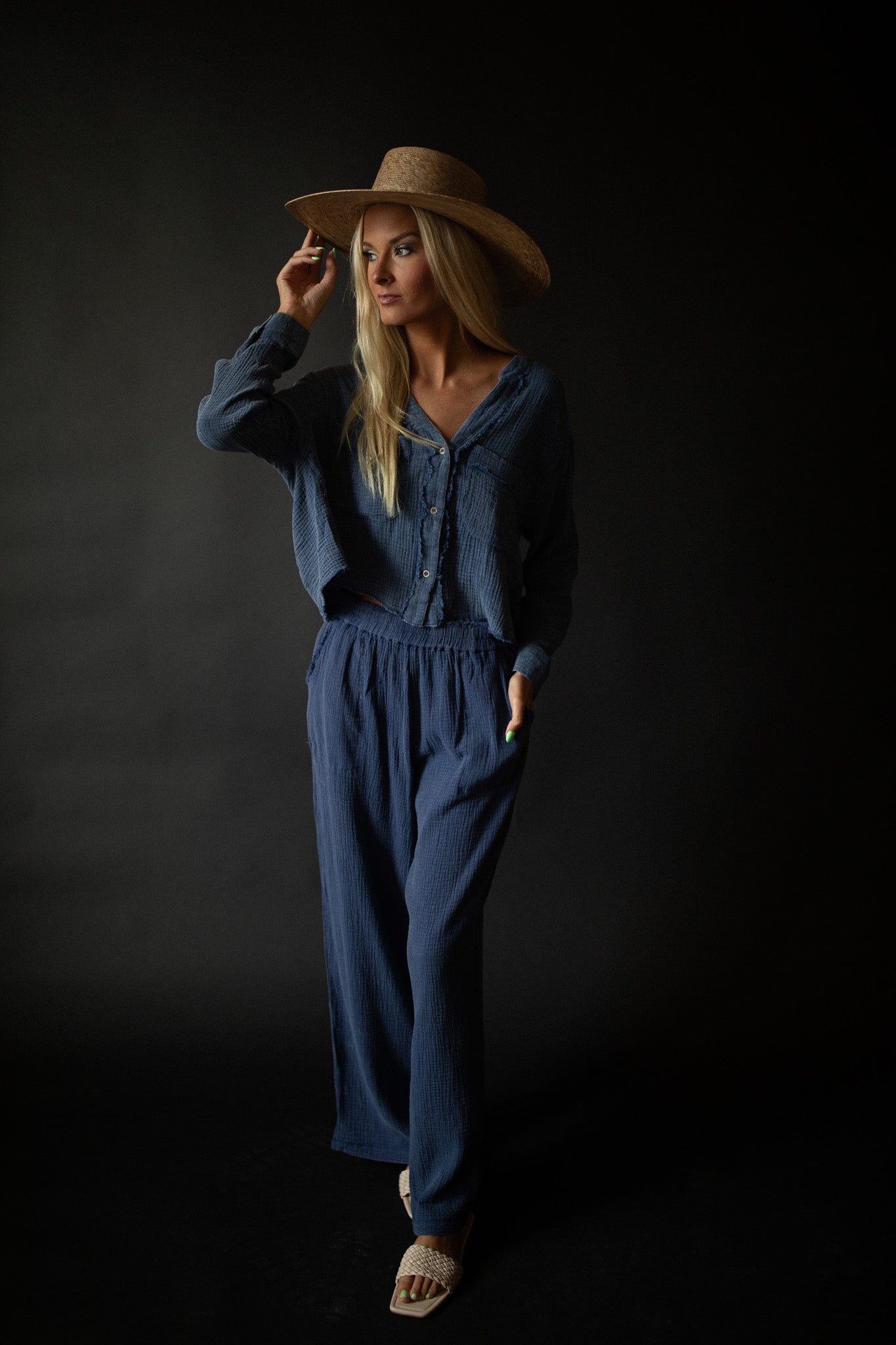 Blue Gauze Cropped Top