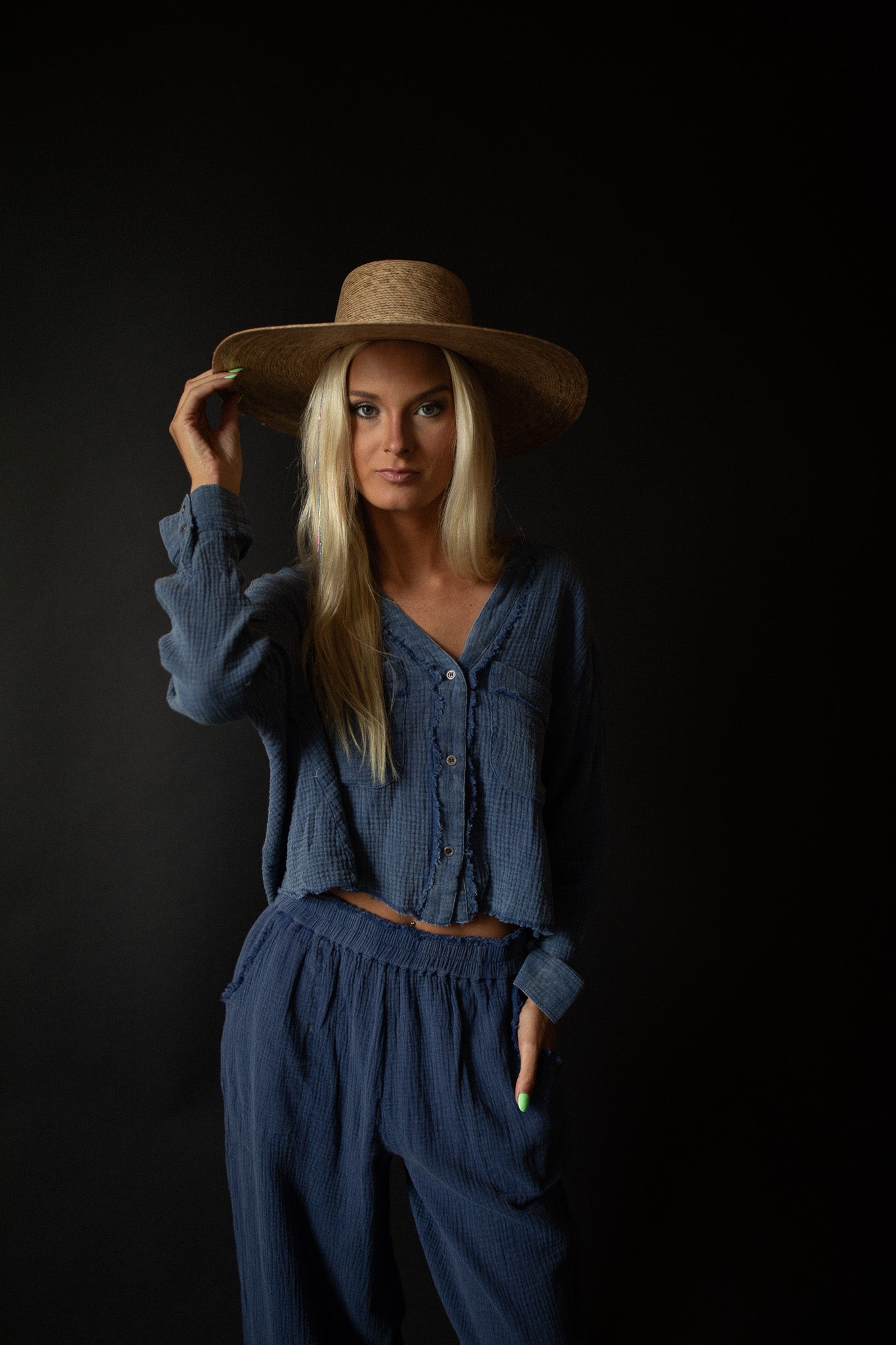 Blue Gauze Cropped Top