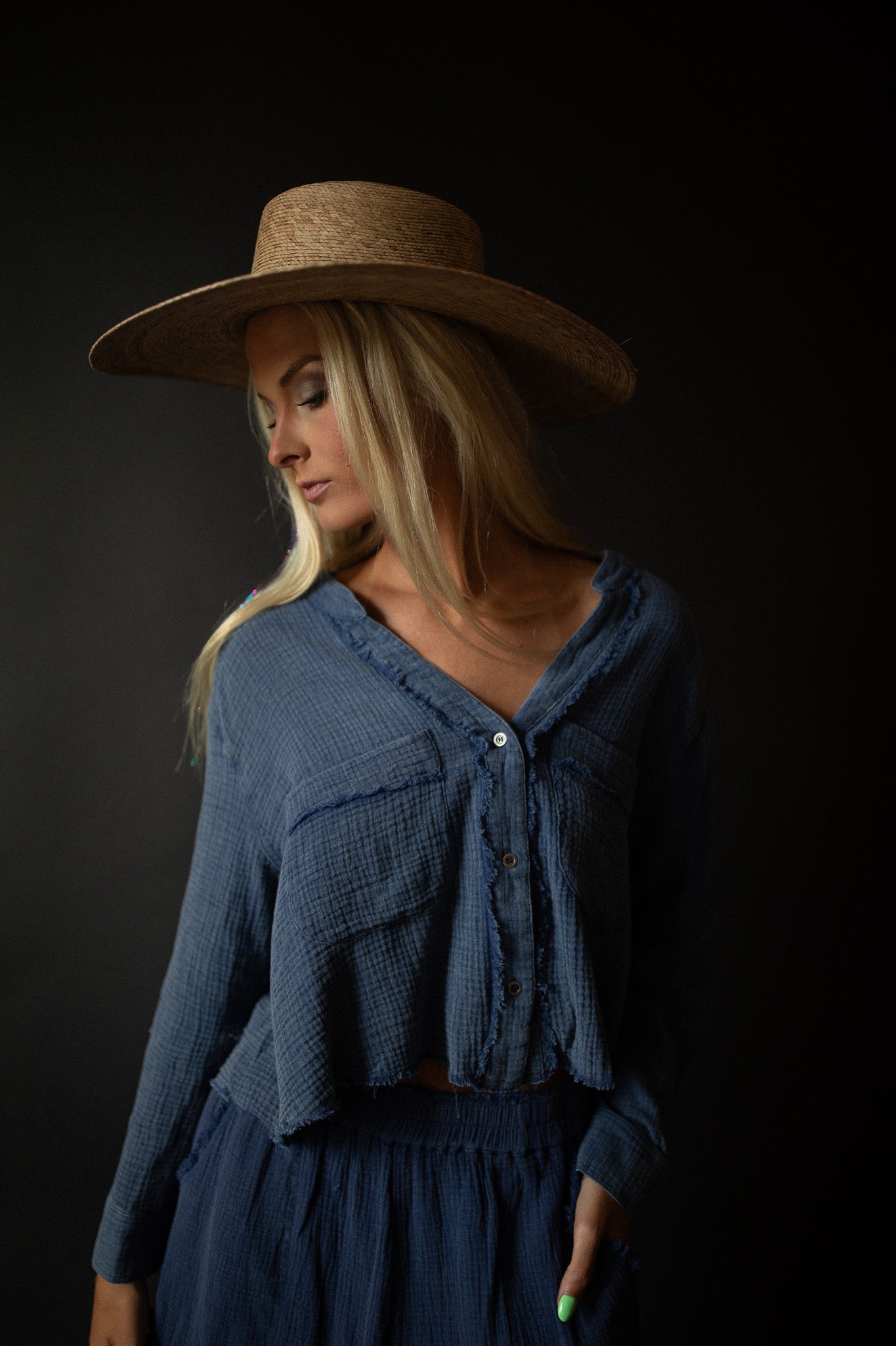 Blue Gauze Cropped Top