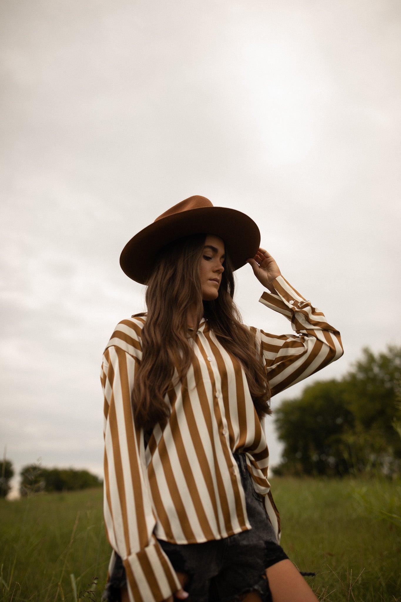 Toffee Striped Satin Top