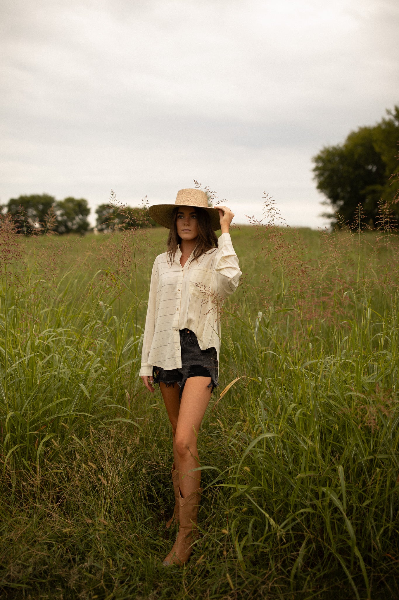 Cream Striped Yoke Shirt