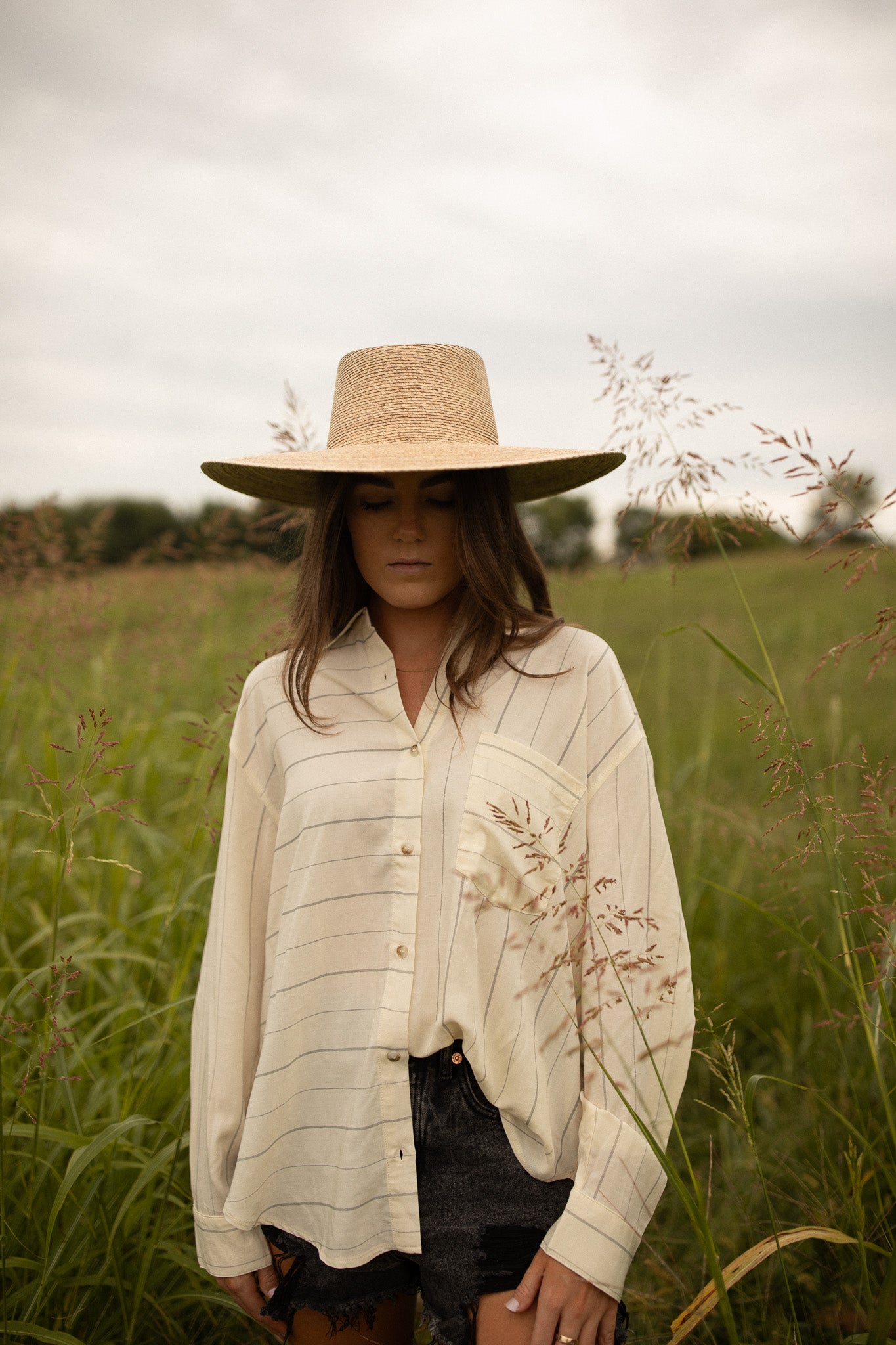 Cream Striped Yoke Shirt