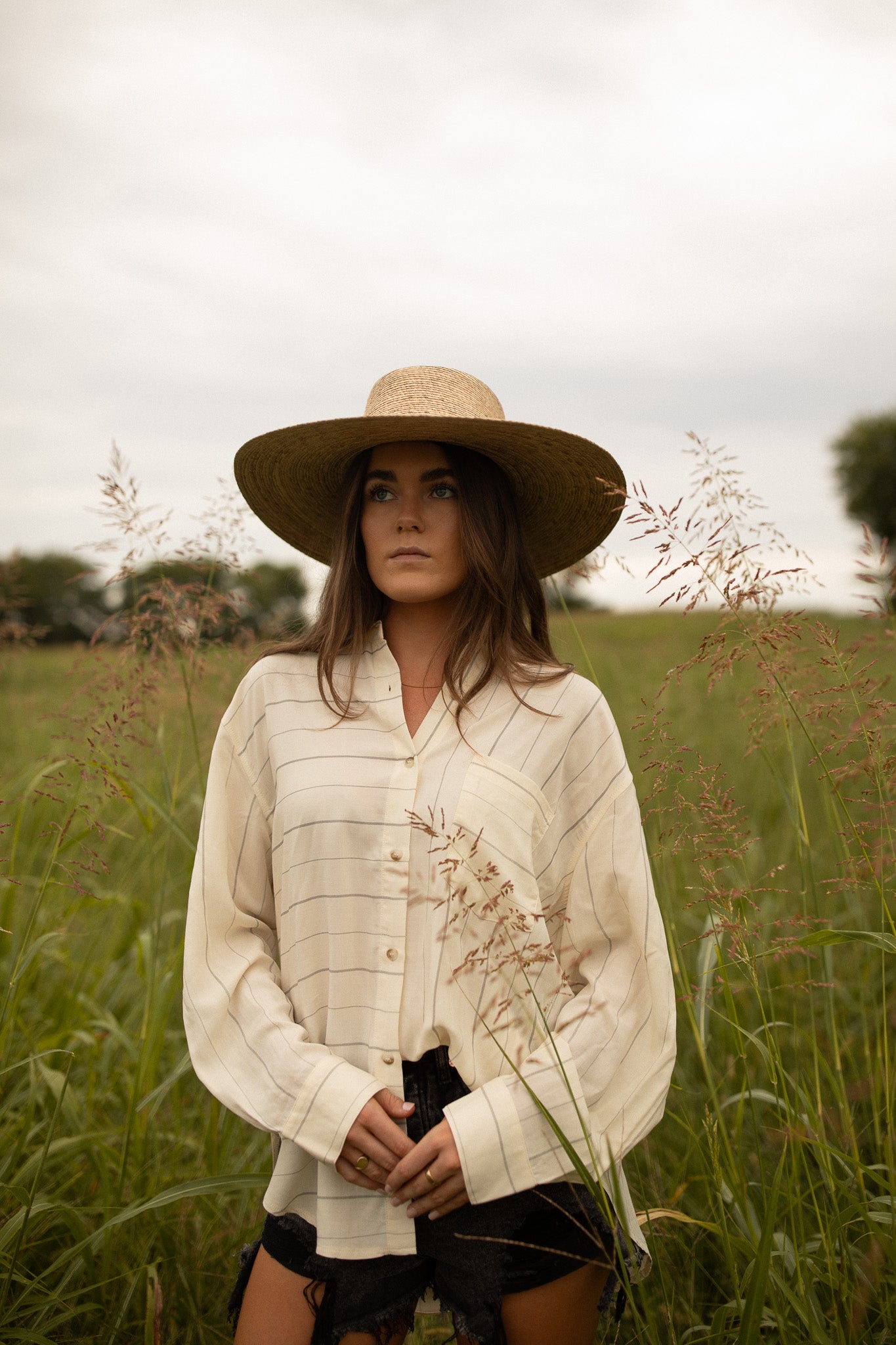 Cream Striped Yoke Shirt
